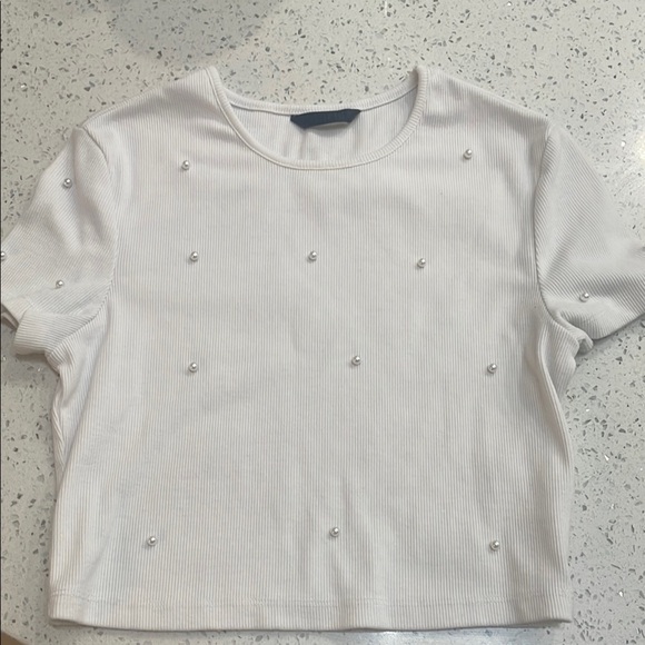 Shein White Pearl-Embellished crop Top size small - Picture 1 of 4